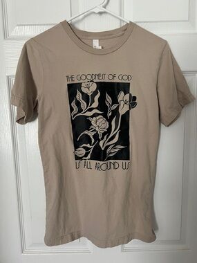 Bella Canvas Beige Graphic Tee with Black Floral Print